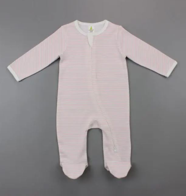 Pink Stripes Long Sleeve Zipsuit With Feet