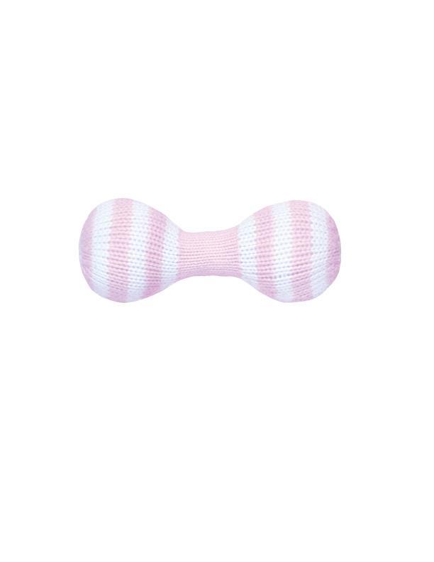 Dumbell Knit Rattle – Pink and White