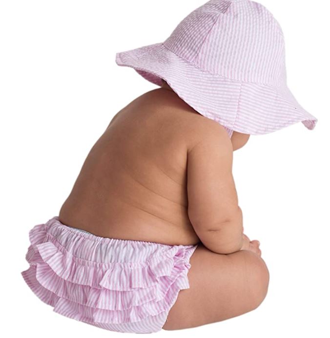 Huggalugs Baby and Toddler Girls Seersucker Sunhat Pink Thin Stripe