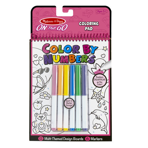 On the Go Color by Numbers Kids’ Design Boards With 6 Markers – Unicorns, Ballet, Kittens, and More